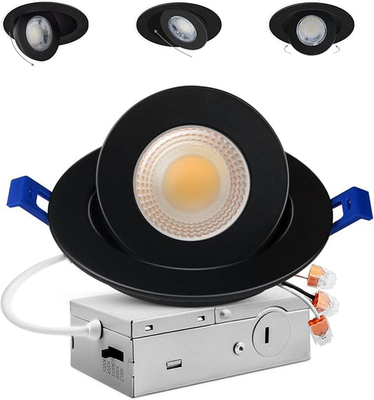 Adetu 4 inch 5CCT Gimbal Black Led Recessed Lights, 360°+90° Adjustable Directional Recessed Lighting, 2700K-5000K Dimmable Retrofit Eyeball Can Lights with Jbox, ETL&Energy Star(Black,1 Pack)