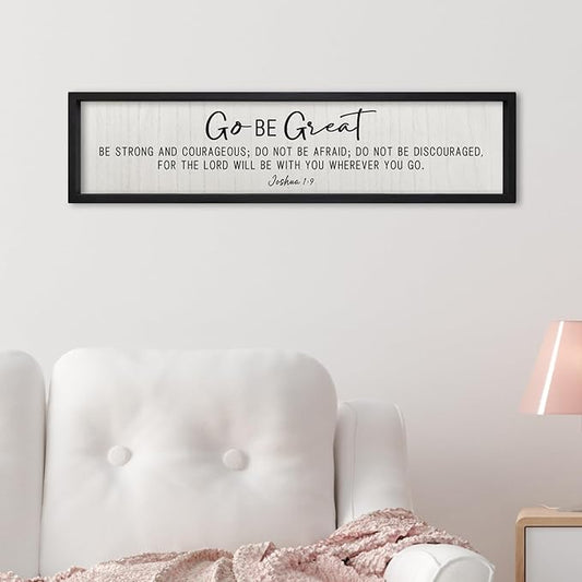 ZZJJHYWGQ Bible Verse Wall Decor Joshua 1:9 Sign 32"×8" Scripture Go Be Great Inspirational Quotes Rustic Christian Plaque Wood Framed Faith Farmhouse Catholic Living Room Wall Art Hanging (Black)