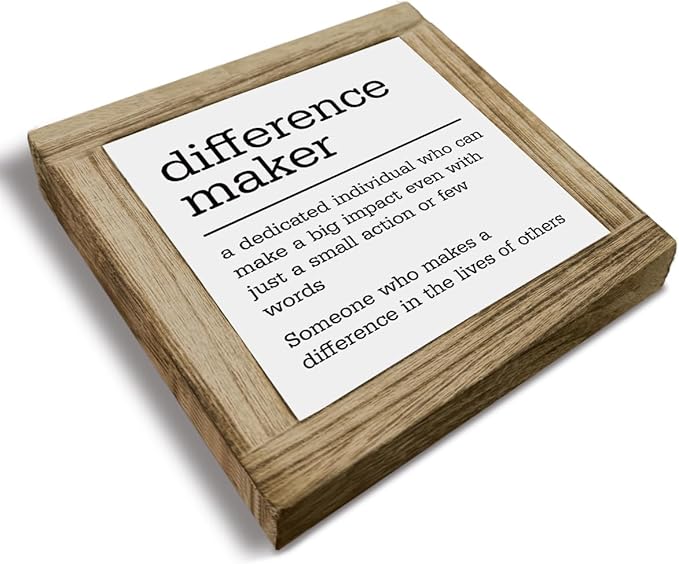 Thank You Gift, Decorative Sign for Home Office Desktop Shelf, Positive Wood Signs, Difference Maker Definition Wooden Plaque, Administrative Professional Day Gifts 5.9x5.9x0.7inch