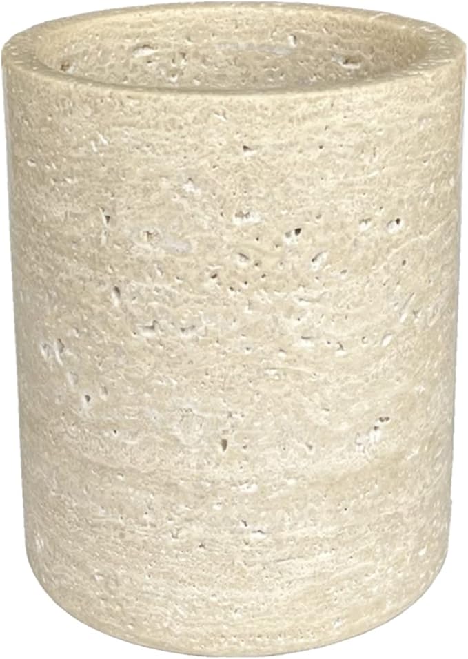 Handmand Natural Marble with Holes Stone Vintage Kitchen Utensil Holder - 5.1" D X 6.3" H Kitchen Counter Organizers and Storage Tool Crock (Beige Stone)