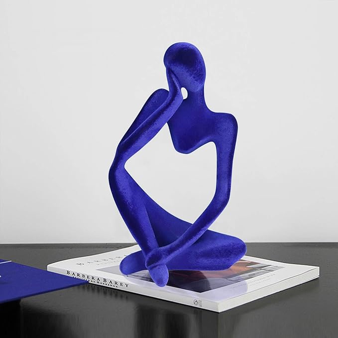Abstract Thinker Statues and Sculptures, Resin Blue Flocked Thinker Statue Ornaments, Housewarming Gifts, Modern Figurines Decor for Living Room Dining Room Bathroom Office Desk