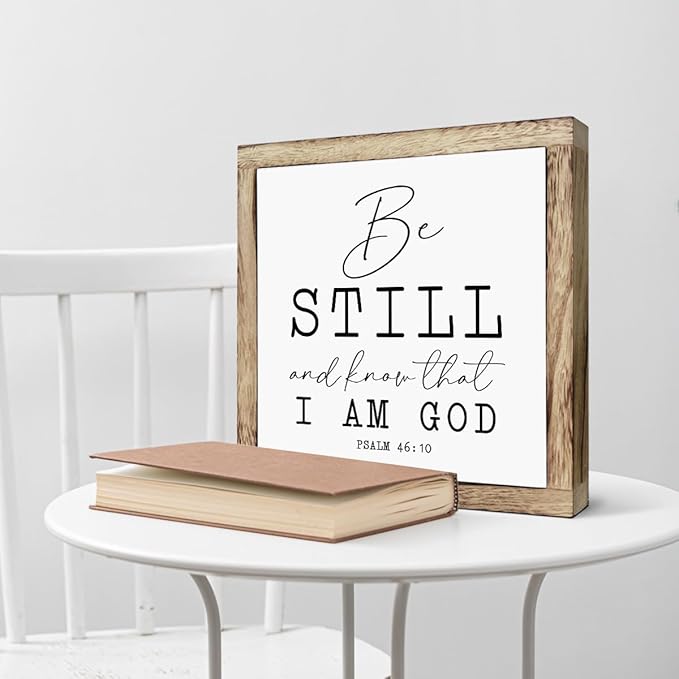 SUSZDOU Scripture Sign, Inspirational Wood Sign, Be Still and Know that I am God Sign, Wooden Plaques Box Signs, Psalm 46:10 Sign, Housewarming Decor, Religious Artwork for Home Decor, Tabletop Decor