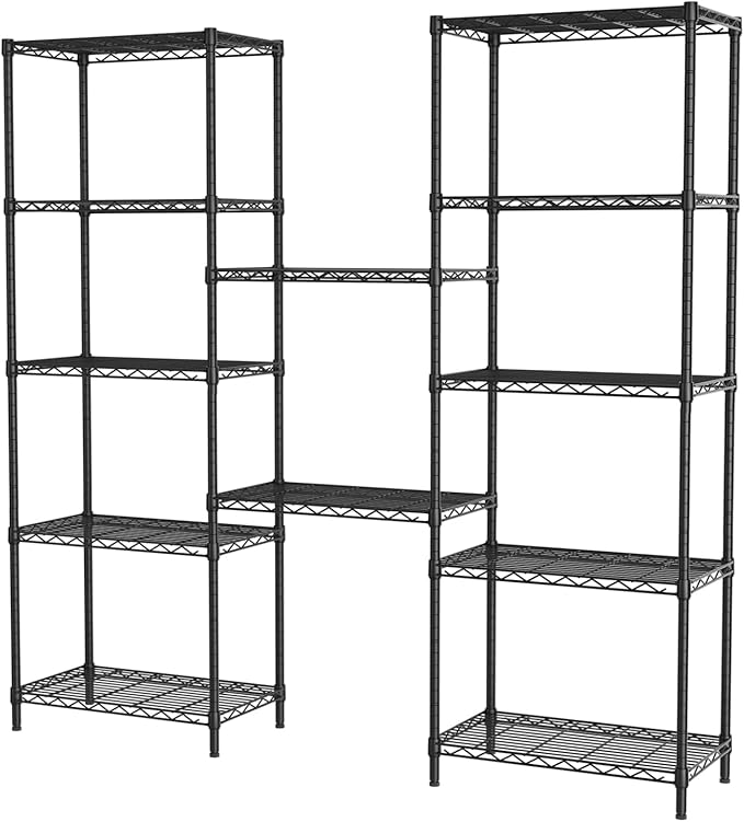 SINGAYE 6 Tier Adjustable Storage Shelf Wire Shelving Unit Metal Shelves Standing Closet Bathroom Organizers Pantry Kitchen Garage Laundry Room Organization Home Rack 12" D X 22" W X 69.5" H Black