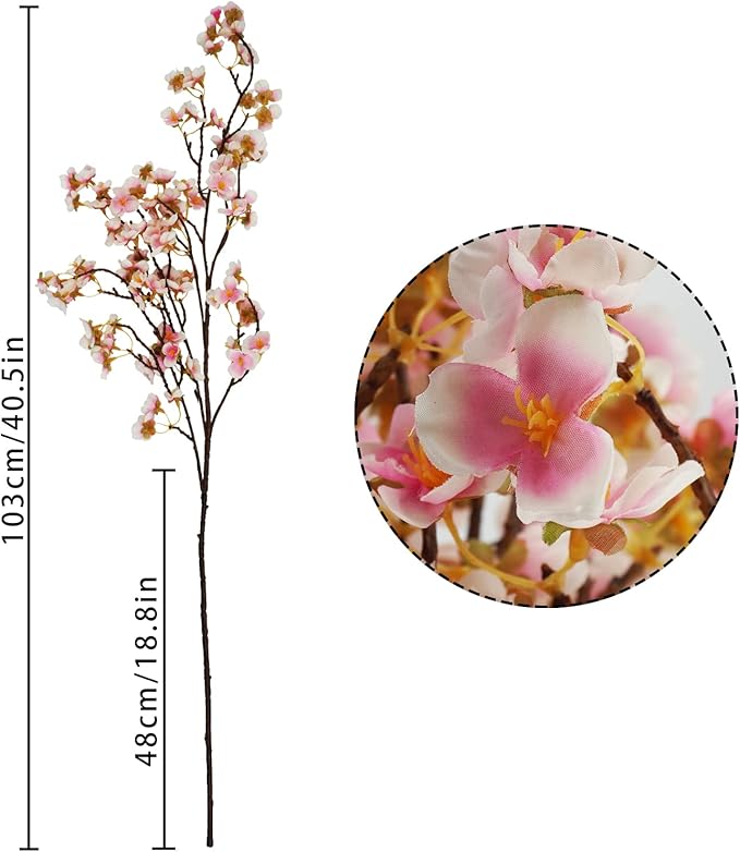 Uieke Silk Cherry Blossom Branches, 40.5in Artificial Cherry Blossom Flowers Long Stems Fake Flowers Vase Arrangements for Wedding Home Japanese Decor, Set of 3, Pink