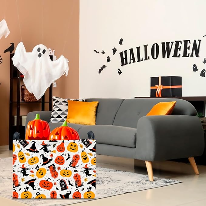CLOCOR Rectangular Storage Basket Empty,Gift Basket for Kids,Waterproof Toy Storage Bin with Handles,Room Decor(Witch Halloween)