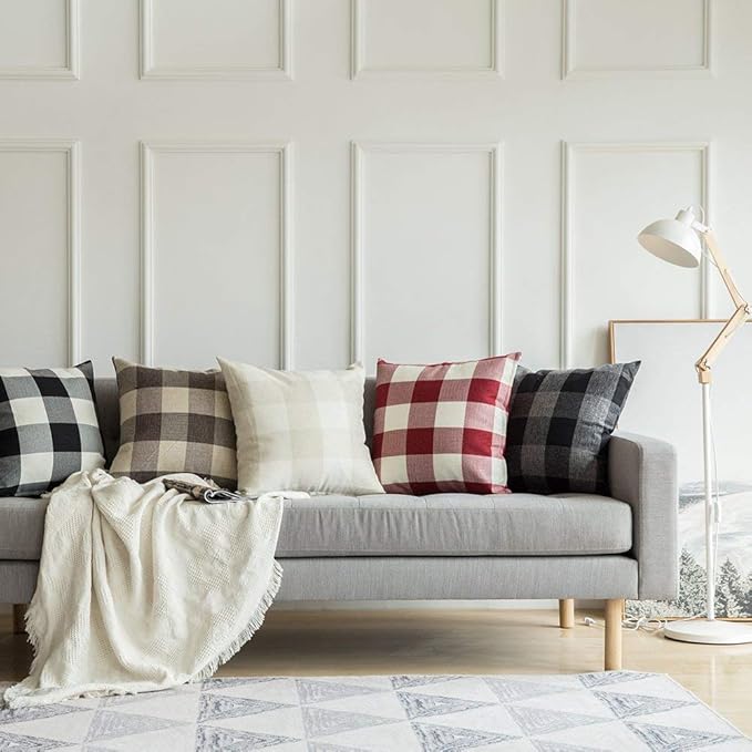 MIULEE Pack of 2 Farmhouse Buffalo Check Plaids Polyester Linen Soft Soild Square Throw Pillow Covers Cream White Home Decor Outdoor Cushion Case for Sofa Bedroom 20 x 20 Inch
