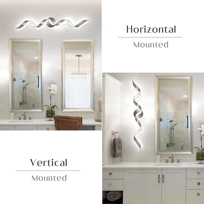 Dimmable Modern LED Bathroom Vanity Light 32 inch, 20W Spiral Design Bathroom Light Fixtures Over Mirror, Wall Light Fixtures for Bedroom Living Room, 6000K White Light