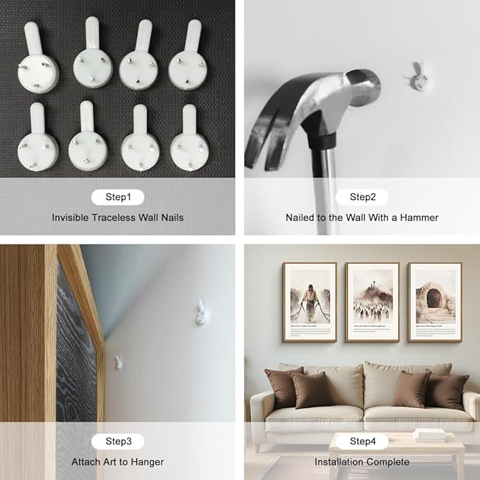 KAIRNE Christian Bible Verse Framed Wall Art Set of 3, Vintage Jesus Crucifixion, Empty Tomb Canvas Prints, Religious Decor for Home Church, Prayer Room, Christian Baptism and Easter Gift - 24x36 Inch