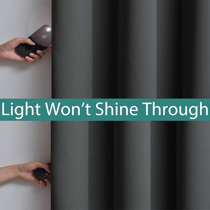 Yakamok Extra Wide Blackout Full Shading Curtains for Patio Door, Thermal Backing Sliding Glass Door Drape, Privacy Assured Window Treatment, Room Divider Curtains,Dark Grey, W100 x L108, 1 Panel