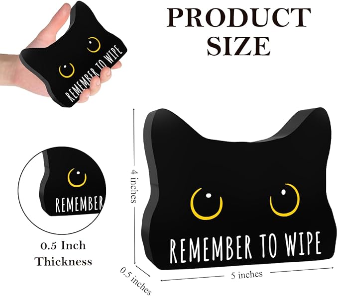 Remember to Wipe Funny Bathroom Acrylic Decor Sign Black Cat Decor Cat Decor for Home Bathroom Cat Lover Gifts For Women Men