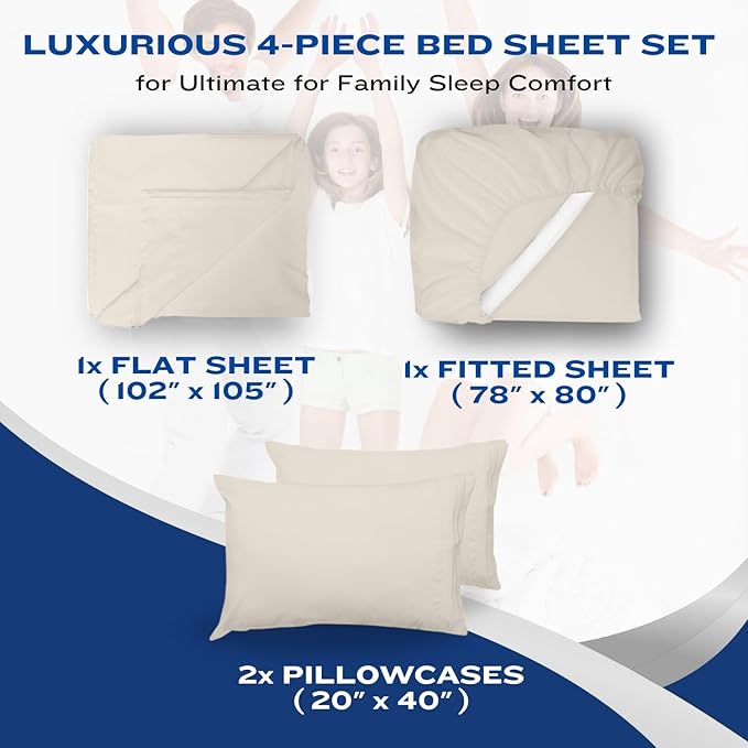 DREAMCARE Twin XL Sheet Set - Cooling Bed Sheets - 4pc Set - up to 15" Deep Pocket - Soft & Long Lasting 100% Fine Brushed Polyester with Side Pocket - Ivory