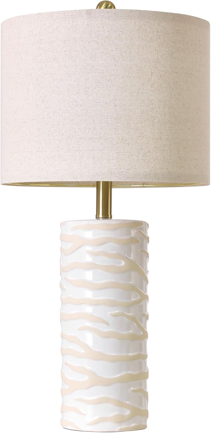 PoKat 26.75" Ceramic Table Lamp, Modern White Lamp for Living Room, Bedroom, Night Stands, Farmhouse Bedside Nightstand End Table Lamp