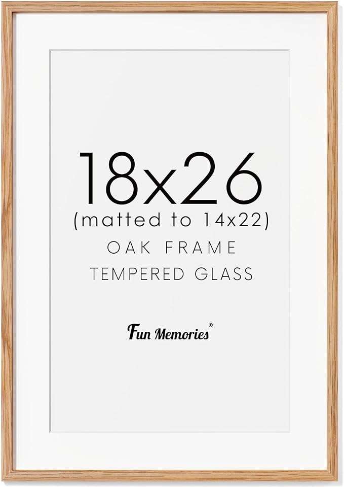Natural Oak 18x26 Matted Frame with Real Glass for 14x22, Home Decor (1 Pack)