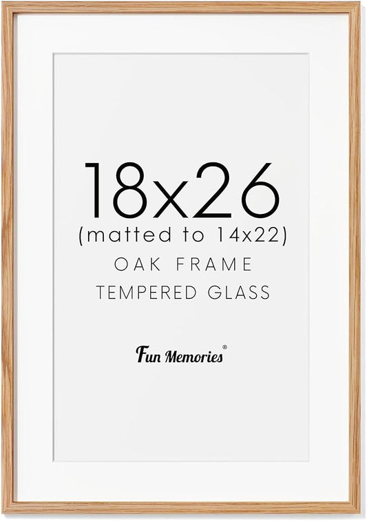 Natural Oak 18x26 Matted Frame with Real Glass for 14x22, Home Decor (1 Pack)