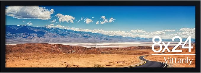 Vittanly 8x24 Picture Frame with Plexiglass - Large Black Poster Frame for Wall Display - Durable PVC Design - 1 Pack
