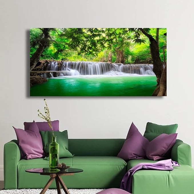 Wall Art Waterfall Tree Landscape Picture Canvas Wall Art Print Paintings Modern Artwork for Living Room Wall Decor and Home Décor Framed Ready to Hang,2cm Thick Frame, Waterproof Artwork.