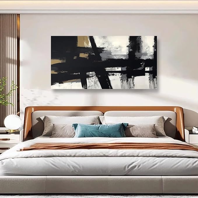 Black and White Abstract Pictures Canvas Wall Art for Living room Office Bedroom Wall Decor,Abstract Wall Art Print Paintings Modern Black Yellow Artwork Waterproof Ready to Hang-20x40inch