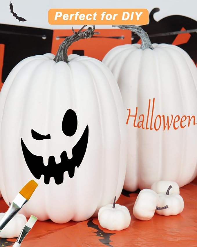 vensovo 2PCS 8 Inch White Plastic Pumpkins for Decorating – Large Artificial Foam Pumpkins for Fall Decor, Halloween, Thanksgiving, Paintable for DIY Crafts & Centerpieces