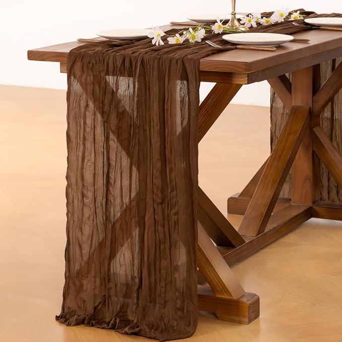 Socomi Brown Coffee Cheesecloth Table Runner Fall Thanksgiving Boho Rustic Gauze 120 inch 10FT Cheese Cloth Runner for Wedding Party Baby Shower Birthday Home Decor Holiday Decorations