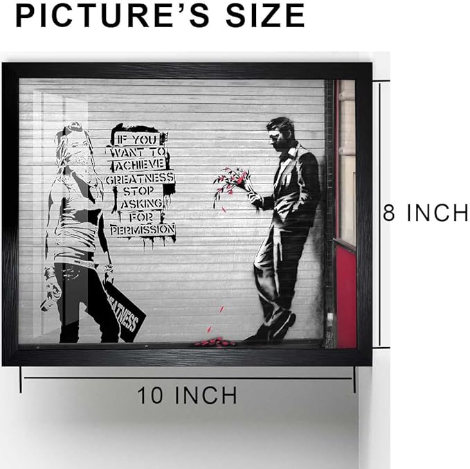 Biufo Banksy Wall Art Picture Graffiti Canvas Print Poster Pop Street Artwork for Bedroom Home Decor (10L x 8W, Framed)