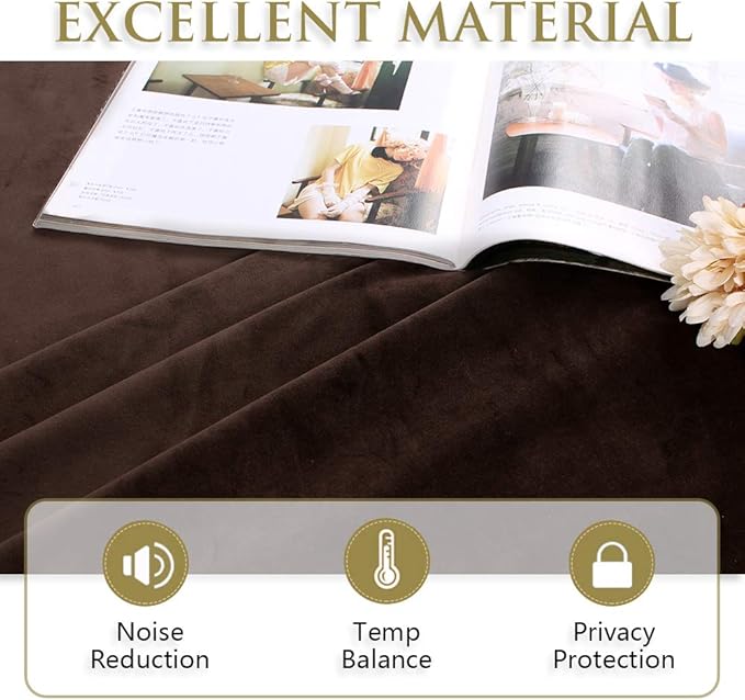 StangH Brown Velvet Curtains 132 inches Long, Back Tab Thermal Insulated Light Blocking Drapes for Bedroom, Elegant Curtain Panels for Cozy Living Rooms/Villa, W52 x L132, 2 Panels