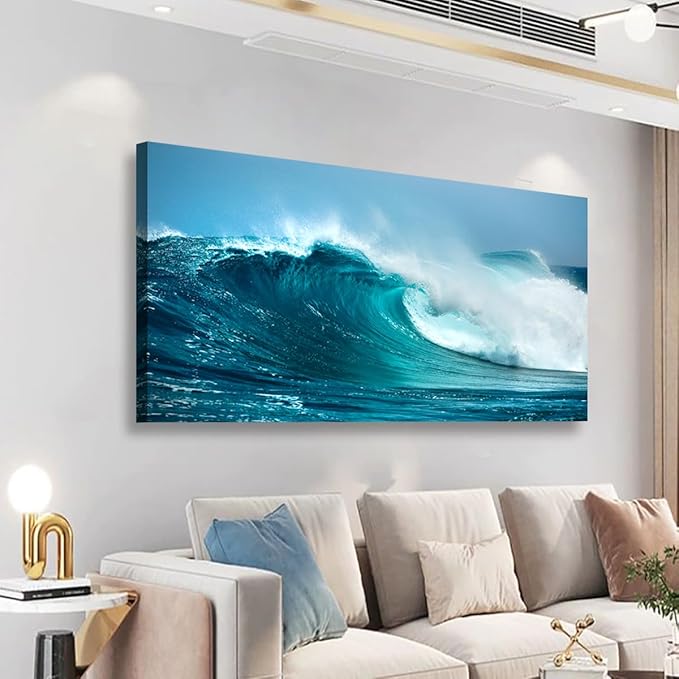 Sea Waves Wall Art for Living Room Bedroom Office Paintings Large Blue Beach Wall Art Pictures Artwork Nature Ocean Canvas Wall Art Prints Framed Room Wall Decor 20 * 40inch