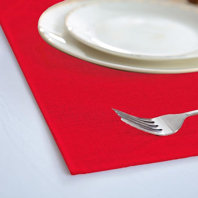 Cloth Red Placemats Set of 8, Linen Type Fabric Placemats Machine Washable Heat Resistant Placemats Polyester Place Mats for Halloween, Thanksgiving, Christmas and Valentine Dining Table (Red)