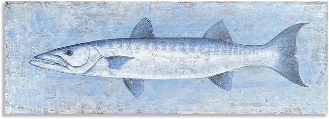Yihui Arts Blue and White Fish Canvas Wall Art – Coastal Paintings with Textured for Living Room Bedroom Bathroom Decor