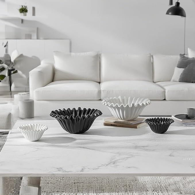 HandCrafted Decorative Bowl, 5.5 inch White Ruffle Flower Bowl Porcelain Vintage Ring Dish Floral Bowl for Home Decor Ruffle Centerpiece Bowl, White