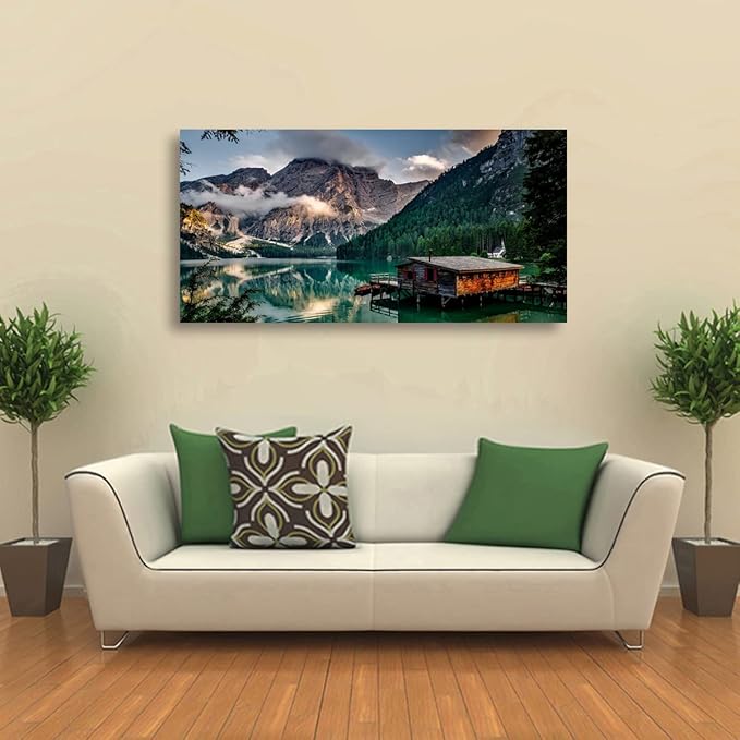 Lake Water Natural Scenery Pictures Canvas Wall Art For Living Room Bedroom Wall Decor,Mountain Wall Art Print Paitnings for Home Decor,Morden Artwork Forest Canvas Art,Ready to Hang-20x40Inches