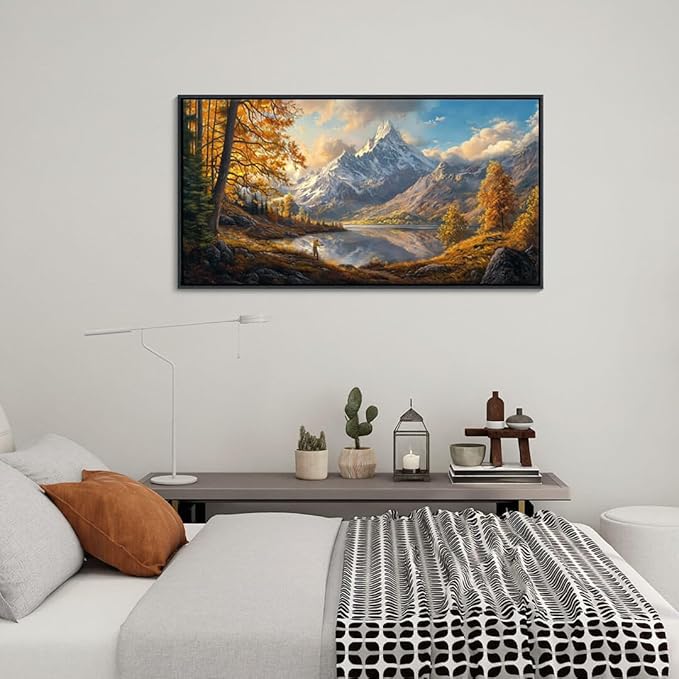 YCPRIMER Mountain Wall Art Brown Landscape Open Country Picture Nature Rural Scenery Painting Modern Artwork Lakes for Living Room Bedroom Dinning Room Home Office Wall Decor 20x40 inches