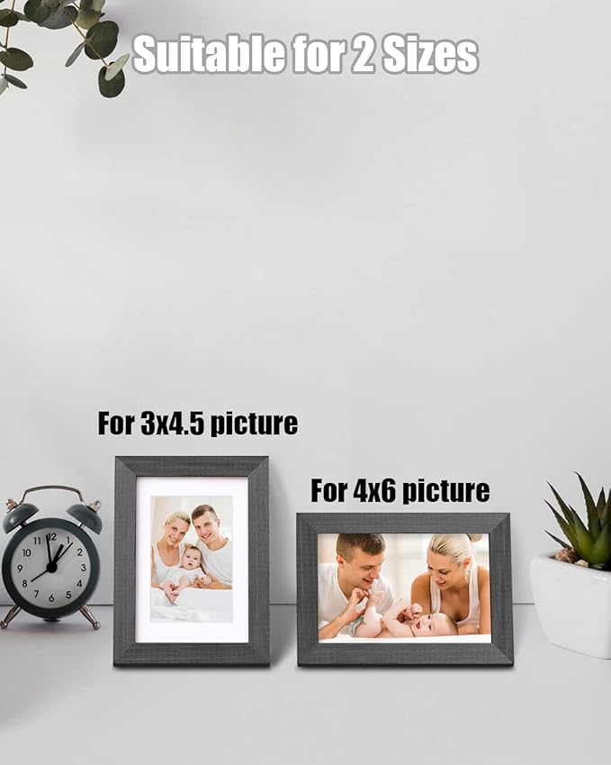 Egofine 4x6 Picture Frames Set of 4, Made of Solid Wood Covered by Plexiglass 3.5x5 with Mat or 4x6 without Mat, for Table Top Display and Wall Mounting Photo Frame Rustic Black