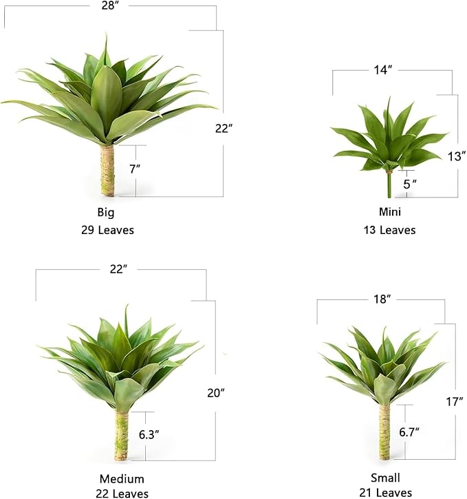 Velener Artificial Agave Plant,18 Inch, Faux Aesthetic Plants for Home Decor, Realistic UV Resistant Fake Agave Plants Without Pot, Set of 1