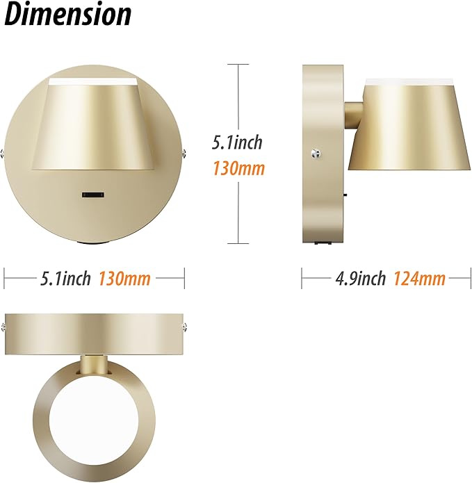 URSOLA Wall Light LED Wall Sconce with On/Off Switch USB Charging Port 110 Volt Hardwired Wall Lamp 350 Rotatable Up Down Sconces Wall Lighting (Champaign)