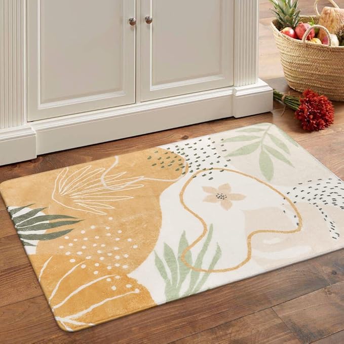 Lahome Boho Washable Kitchen Rug - 2x3 Small Non-Slip Entry Rugs for Inside House Soft Throw Area Rugs for Bedroom Botanical Print Floor Doormat Carpet for Bathroom Entryway Laundry Room Kids Room