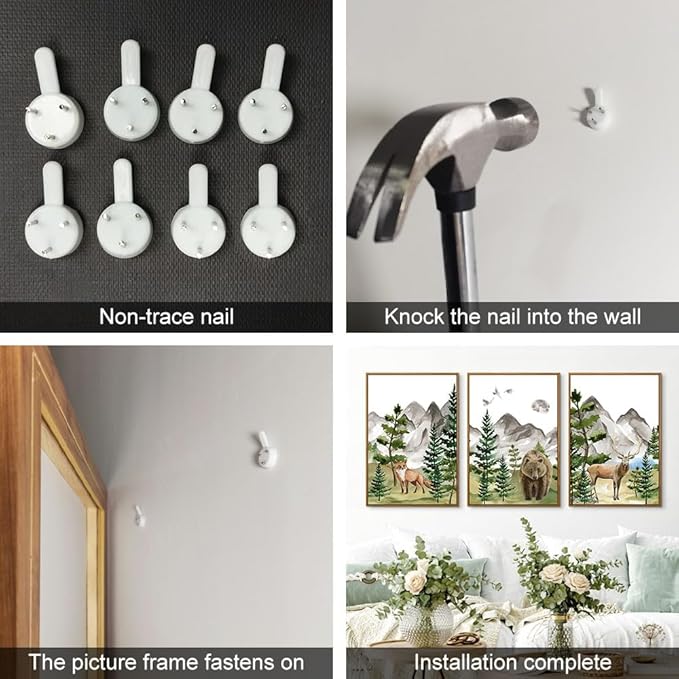 CHDITB Watercolor Forest Animal Nursery Wall Art, Framed Canvas Mountain Wall Decor, Nature Woodland Landscape Wall Painting, Fox Bear Deer Art Prints for Baby Bedroom, Living Room - 16"x24"x3