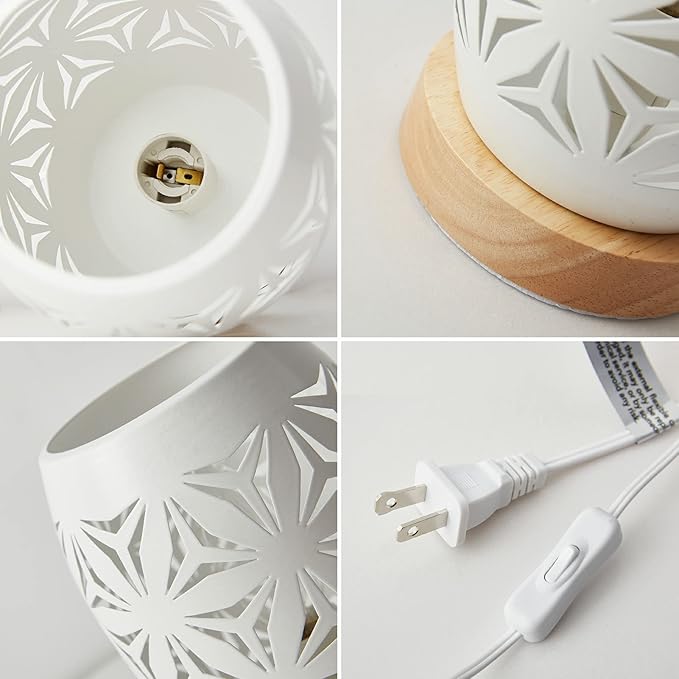 OuXean Bedside Table Lamp, Small Night Light Metal Lampshade and Wood Base, E12 40W Desk Lamp for Bedroom Living Room Home Decor Office Restaurant Bar, White, Without Bulb