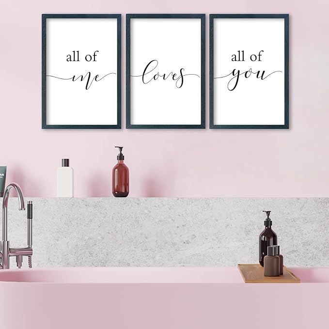 SRSZHIYUE All of Me Loves All of You Sign Wall Decor 16"×11" Set of 3 Framed Wooden Plaque for Master Bedroom Above Over Bed Love Quotes Wall Hanging Art (Black)