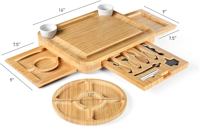 Bamboo Charcuterie Boards Gift Set - Simple Meat and Cheese Board Set with Charcuterie Board Accessories, Valentines Day Gifts for Her, Unique House Warming Gifts New Home - Home it