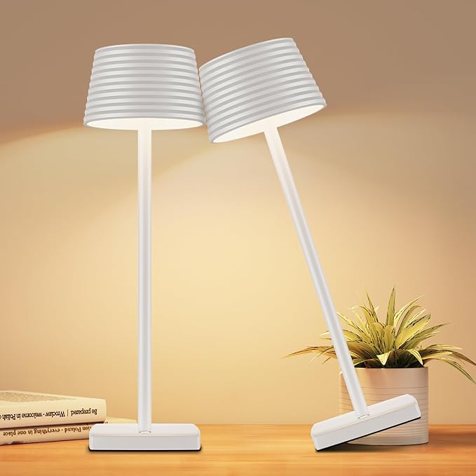 LED 2Pack Cordless Table Lamps Rechargeable,Battery 6000mAh LED Portable Lights for Outdoor/Patio/Restaurant/Indoor Desk Lamp - IP54 Waterproof 3 Colors Stepless Dimming (2pack White)