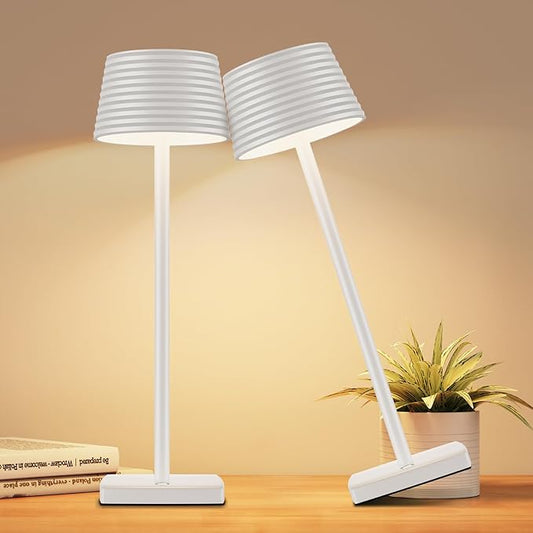 LED 2Pack Cordless Table Lamps Rechargeable,Battery 6000mAh LED Portable Lights for Outdoor/Patio/Restaurant/Indoor Desk Lamp - IP54 Waterproof 3 Colors Stepless Dimming (2pack White)