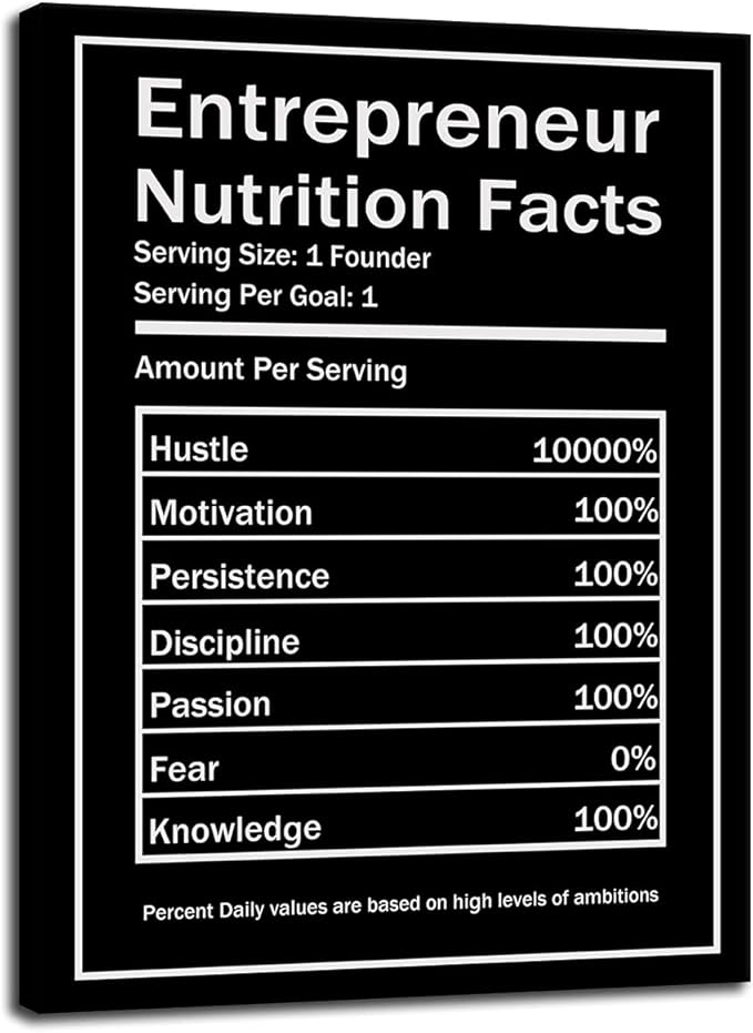 Inspiring Canvas Wall Art Entrepreneur Nutrition Facts Poster Inspiring Entrepreneurship Quotes Canvas Painting Hustle Success Picture Artwork Office Decoration Frame[30″W X 40′'H]