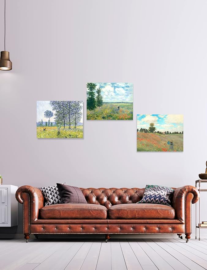 DECORARTS - The Mountain View Series(Triptych), Claude Monet Art Reproduction. Giclee Canvas Prints Wall Art for Home Decor 20x16, 3pcs/set