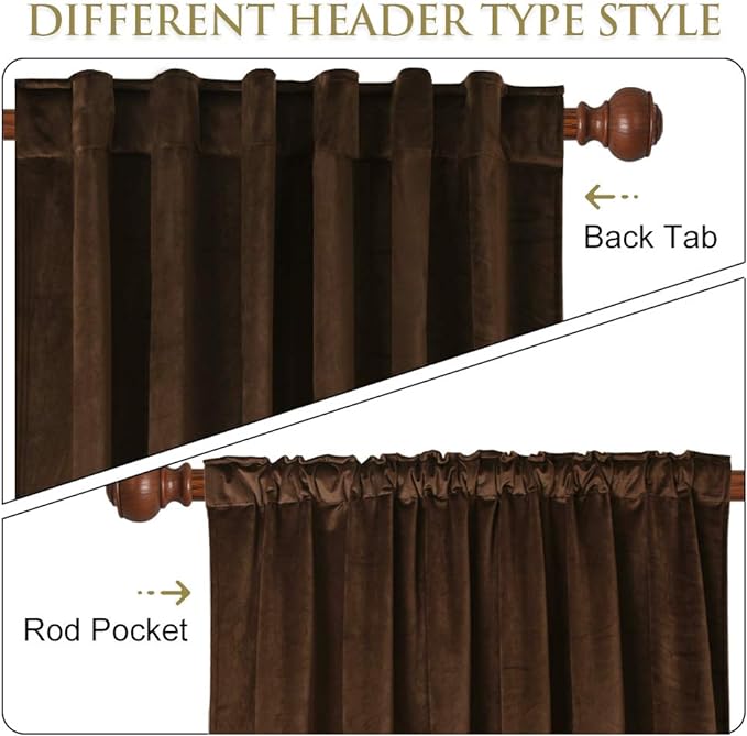 StangH Loft Velvet Curtains Blackout Drapes Interior Decor Large Window Covering with Rod Pocket & Back Tab for High Ceiling/Backdrop, Chestnut, 52 x 120 Each Panel, 2 Pcs