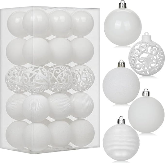 30PCS 2.36" Christmas Ball Ornaments Shatterproof White Christmas Tree Decorations Xmas Tree Balls Halloween Ornaments Décor
