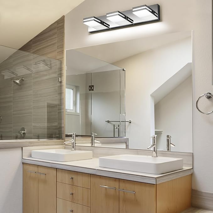 SineRise LED Modern Bathroom Vanity Light Fixtures (3-Light, 24-Inch), Chrome Modern Acrylic Bathroom Wall Lighting Fixtures Over Mirror (Cool White 6000K)