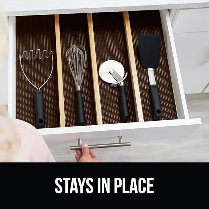 GORILLA GRIP powerGRIP Drawer Shelf and Cabinet Liner, Thick Strong Hold, Non-Adhesive Liners Protect Kitchen Cabinets and Cupboard, Bathroom Drawers, Easy Install, Breathable Mat, 20" x10', Chocolate