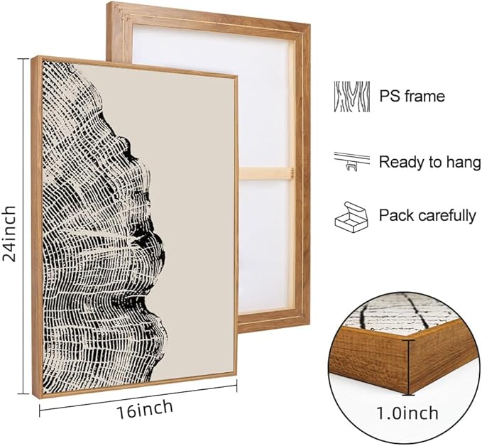 CHDITB Framed Wood Tree Rings Wall Art Set, 16x24in Black and White Canvas Art Wall Decor, Abstract Nature Wall Pictures Prints, Modern Paintings Wall Art for Living Room, Bedroom, Farmhouse(3Pcs)