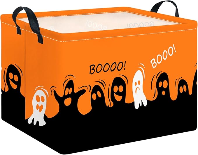 CLOCOR Rectangular Storage Basket Empty,Gift Basket for Halloween, Waterproof Storage Bin with Handles,Room Decor(Spooky)