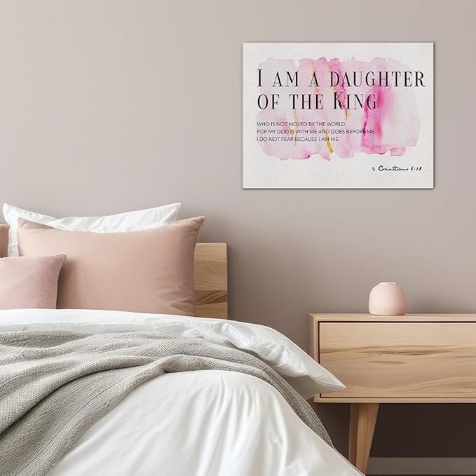 Daughter Gift From Dad Mom Bible Verses Canvas Wall Art I Am the Daughter of a King Prints Framed Watercolor Christian Paintings Artwork Ready to Hang Home Girl Nursery Decor 15x11.5 Inches